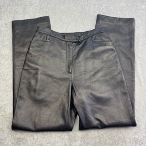 Nordstrom High Rise Lambskin Leather Straight Leg Pants Black 12